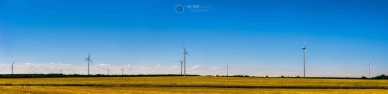 Wind turbines during hot summer day
